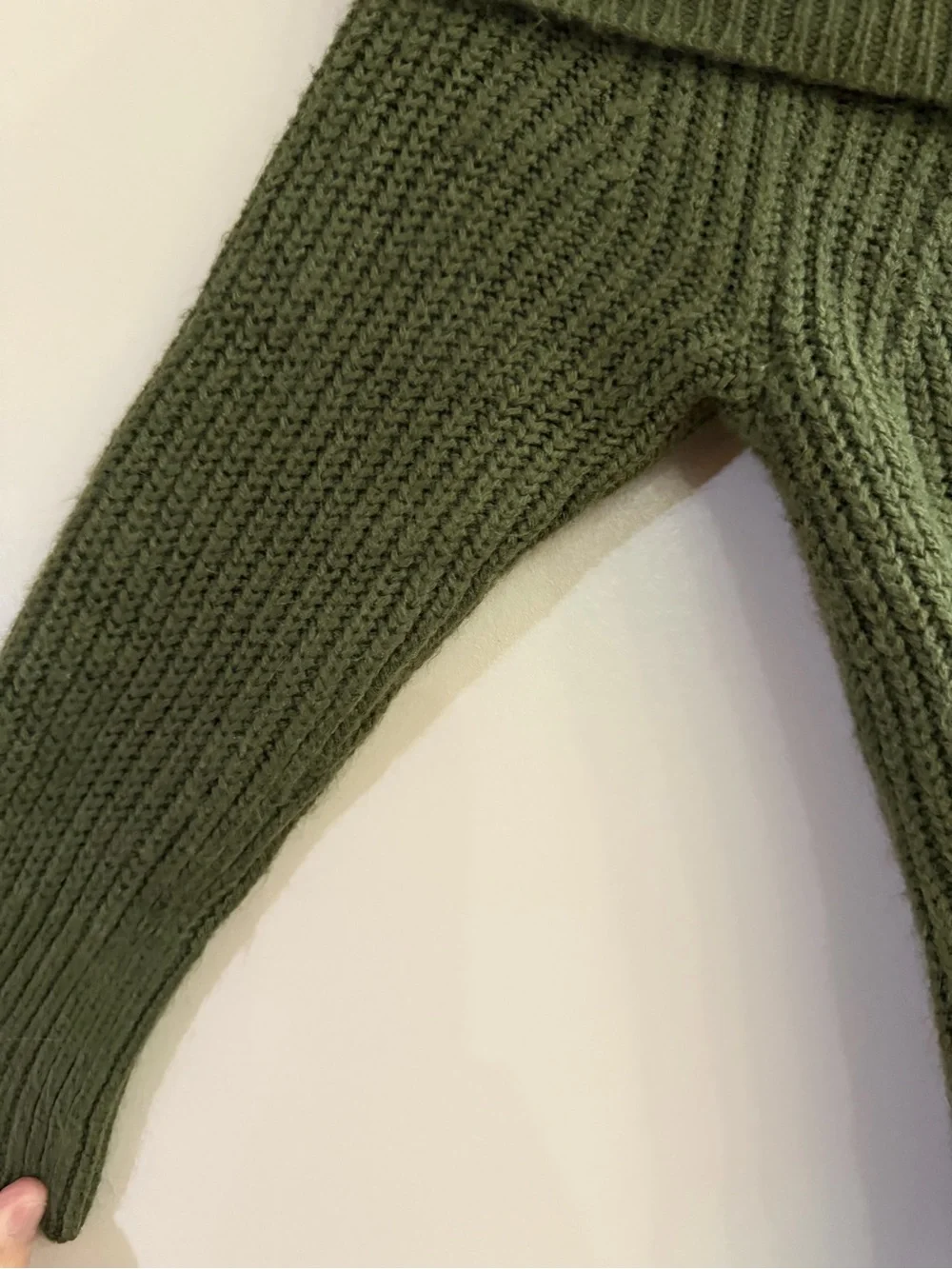 Madison Olive Off-the-Shoulder Ribbed Sweater with Button Detail